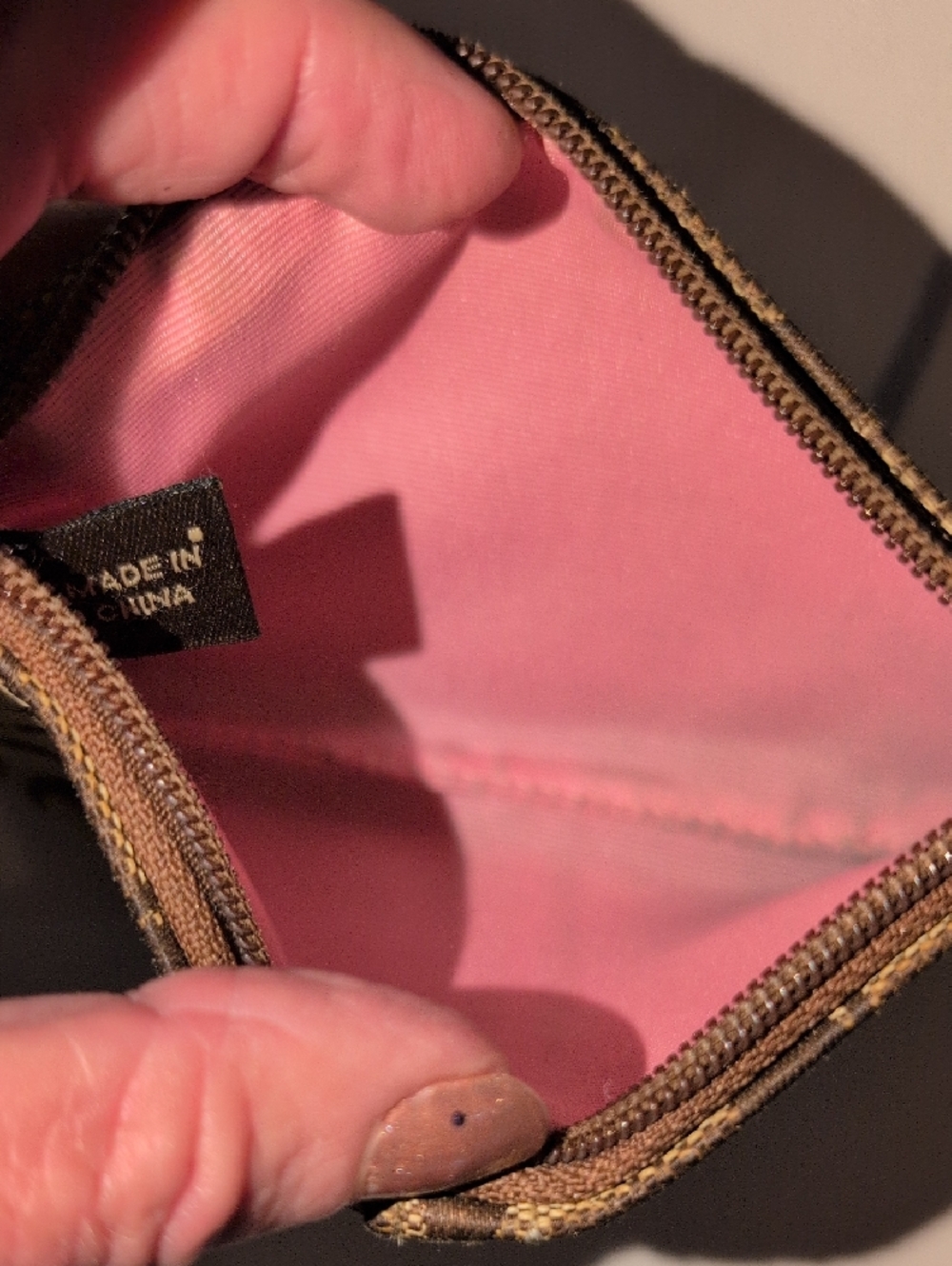 Coach Brown Signature Canvas Wristlet with Coral Trim - Picture 3 of 7
